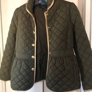 jacket quilted girl SZ 12 years New  leather gold trims 2 pockets beautiful
